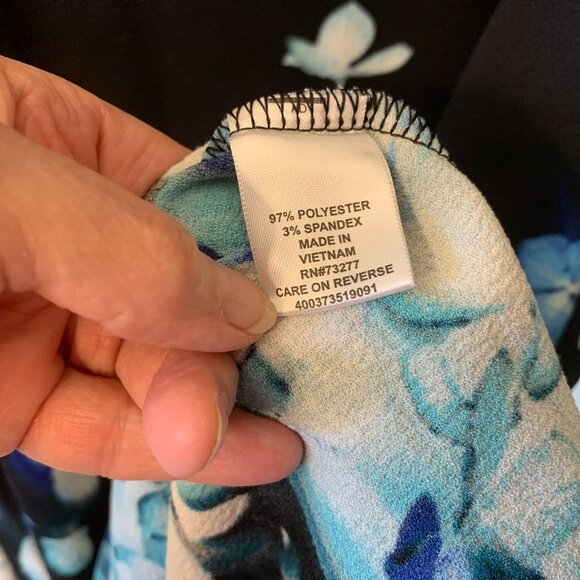 Black & Blue Floral 3/4 Bell Sleeve Dress by Elle Sz S - Picture 3 of 7